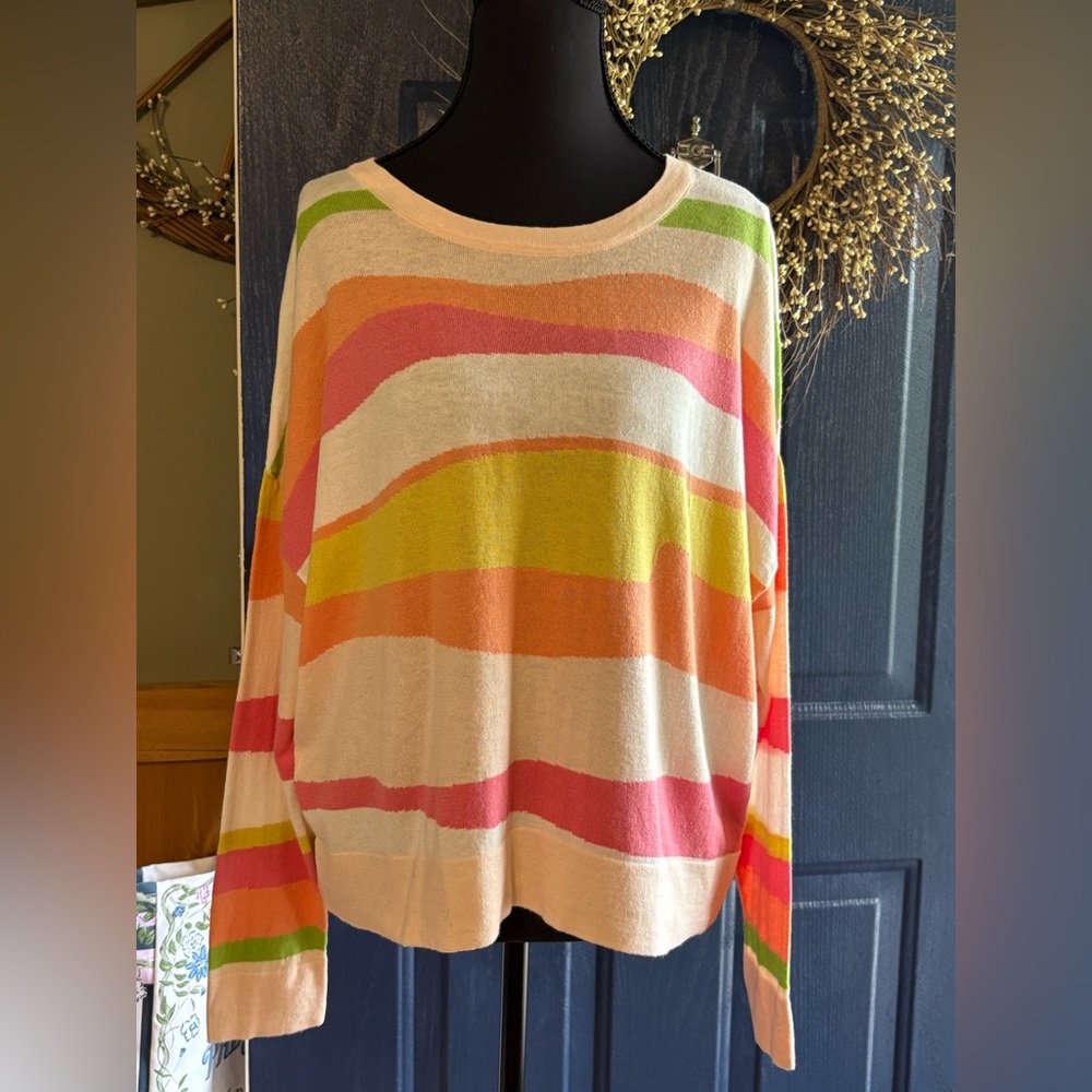 WISPR by Brodie Bright Multicolor Oversized V-Neck Sweater Silk Blend SZ S NWT